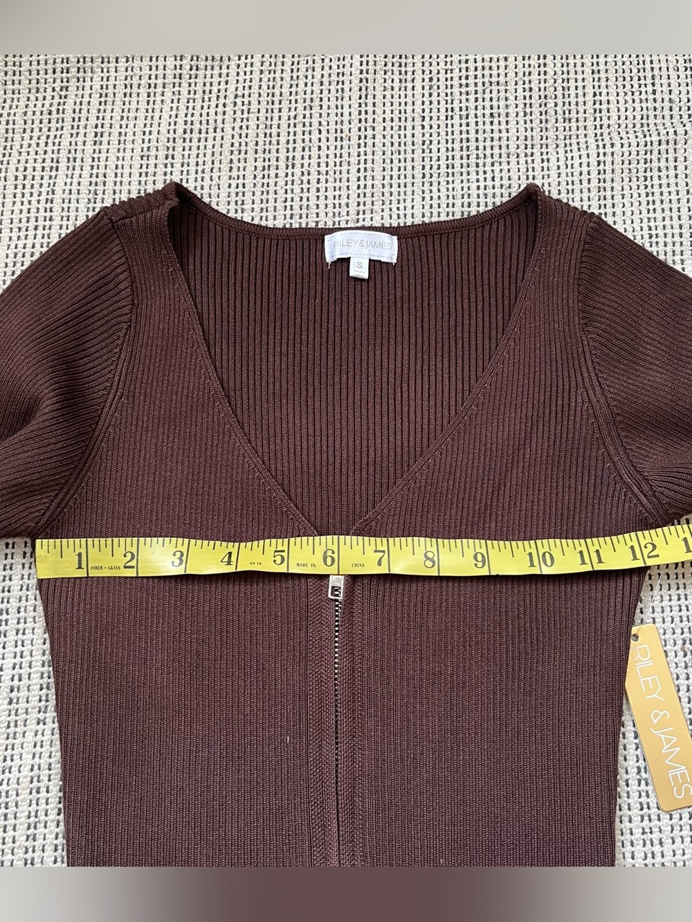 Brown Ribbed Zip-Front Dress - Riley & James Size Small - Picture 5 of 7